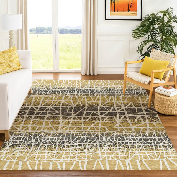 HomeRoots 10' Geometric Washable Area Rug in Gold, Brown & Beige – Stylish, Durable & Perfect for Indoors/Outdoors 690674