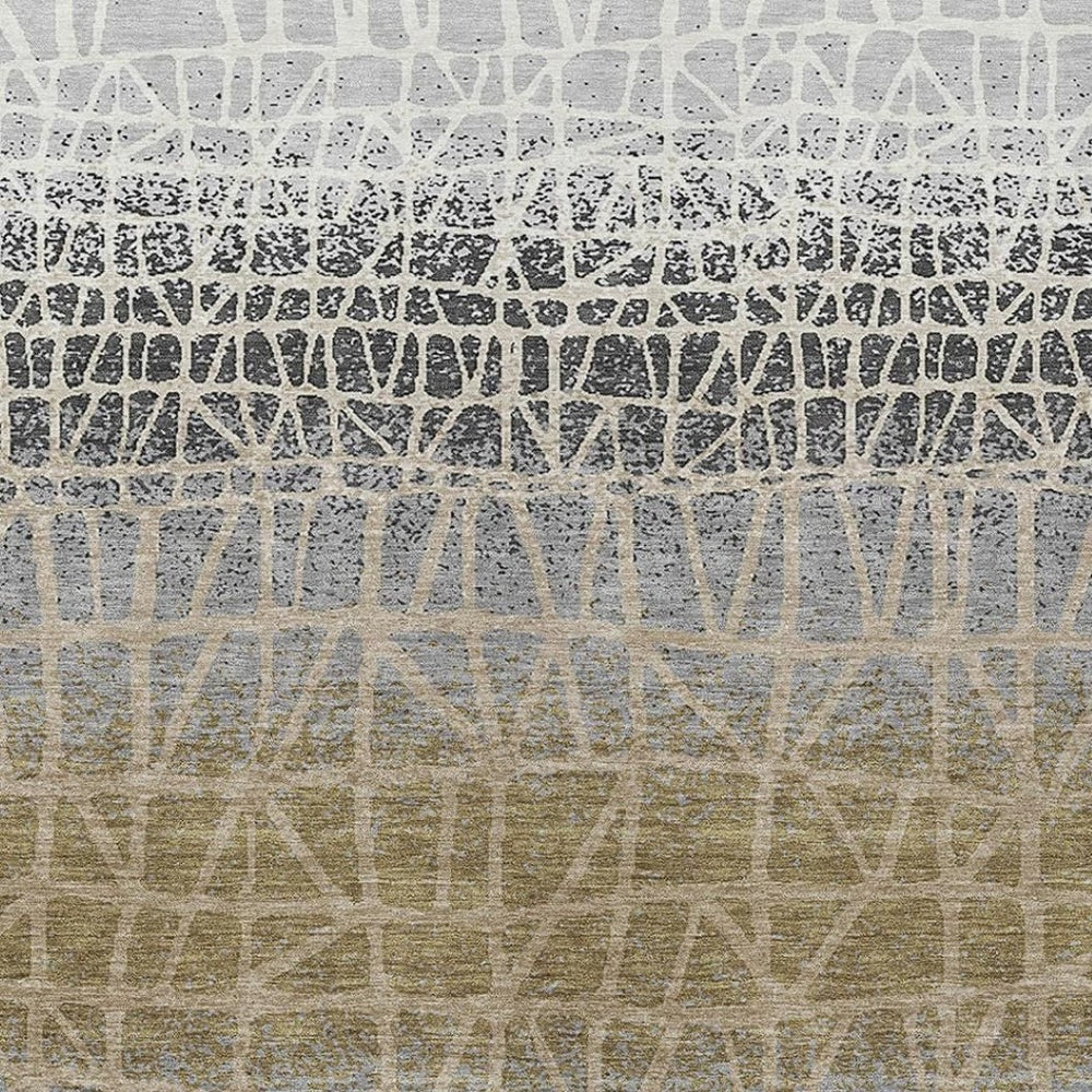 HomeRoots 5' Modern Geometric Gray Beige Ivory Washable Area Rug for Indoor & Outdoor Spaces, 5x8 ft 690676