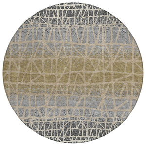 HomeRoots 8' Gray Beige and Ivory Round Rug - Stylish, Washable Geometric Design for Indoor and Outdoor Use 690677