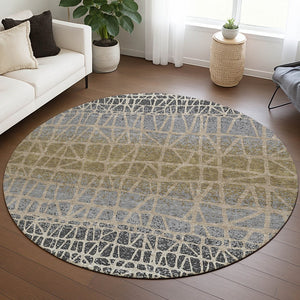 HomeRoots 8' Gray Beige and Ivory Round Rug - Stylish, Washable Geometric Design for Indoor and Outdoor Use 690677