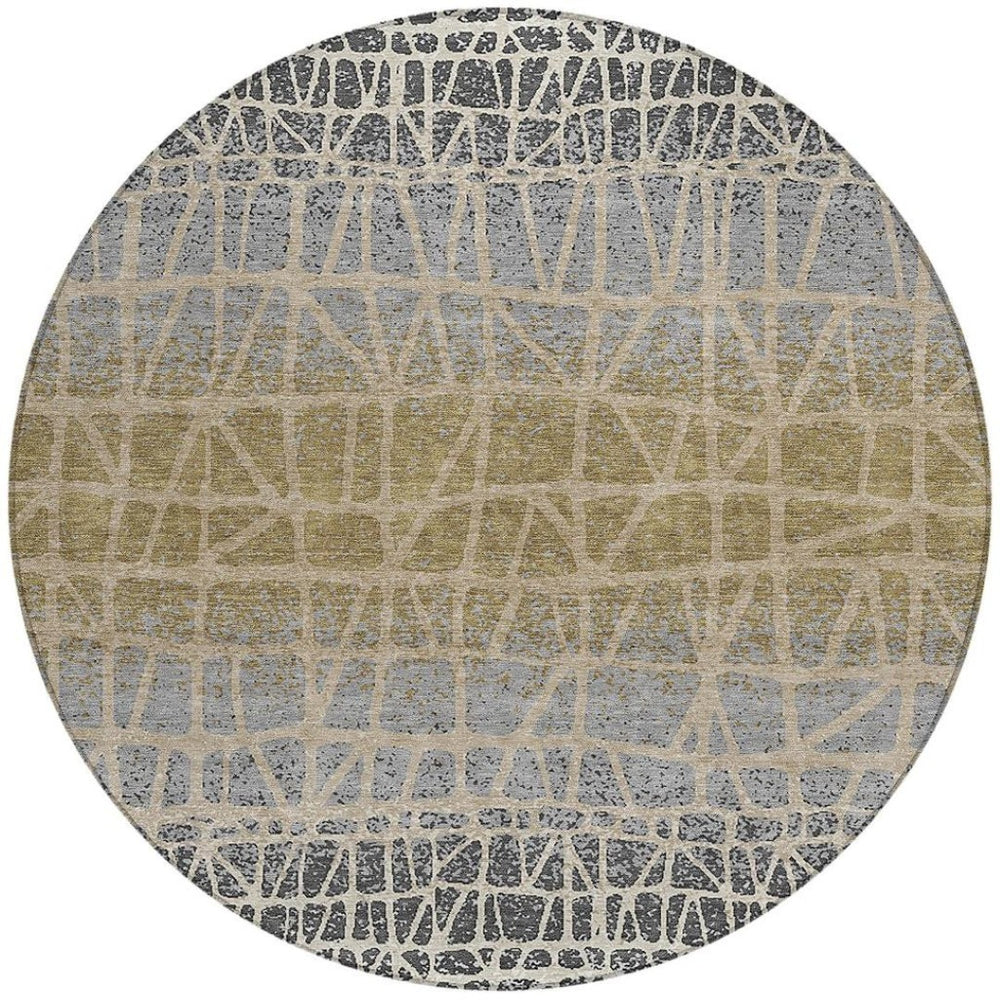 HomeRoots 8' Gray Beige and Ivory Round Rug - Stylish, Washable Geometric Design for Indoor and Outdoor Use 690677
