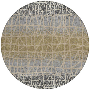 HomeRoots 8' Gray Beige and Ivory Round Rug - Stylish, Washable Geometric Design for Indoor and Outdoor Use 690677