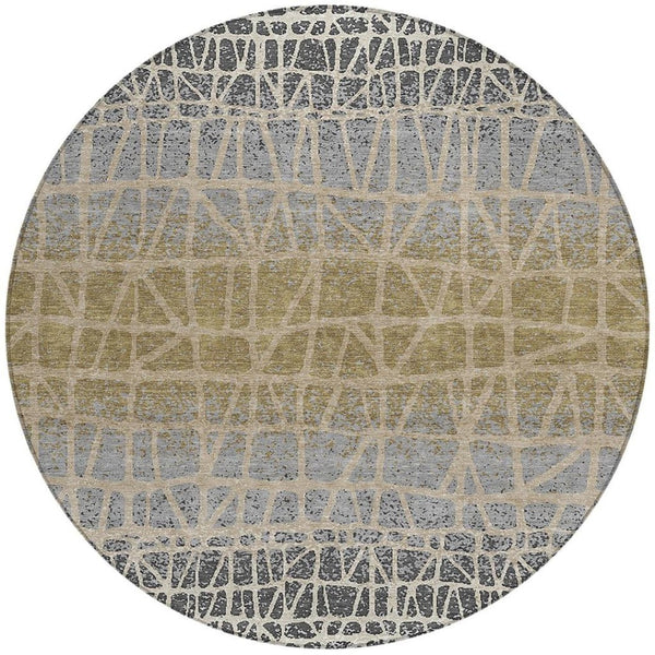 HomeRoots 8' Gray Beige and Ivory Round Rug - Stylish, Washable Geometric Design for Indoor and Outdoor Use 690677