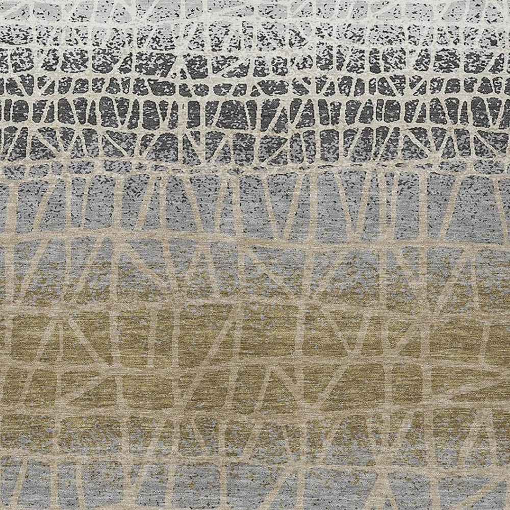 HomeRoots 9' X 12' Geometric Washable Area Rug - Stylish Gray, Beige & Ivory Design for Indoor/Outdoor Use 690679
