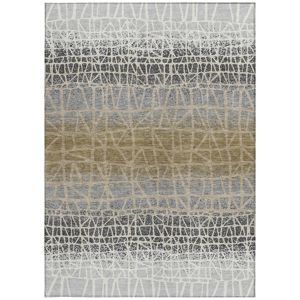 HomeRoots 9' X 12' Geometric Washable Area Rug - Stylish Gray, Beige & Ivory Design for Indoor/Outdoor Use 690679