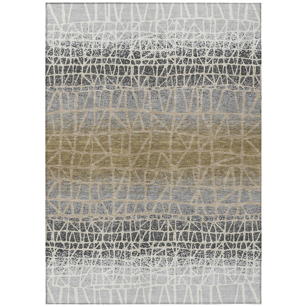 HomeRoots 9' X 12' Geometric Washable Area Rug - Stylish Gray, Beige & Ivory Design for Indoor/Outdoor Use 690679