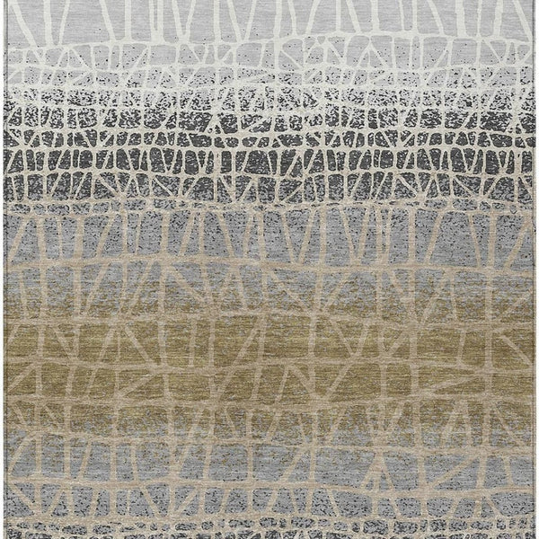 HomeRoots 10' Gray Beige Ivory Geometric Washable Area Rug - Stylish Indoor Outdoor Decor for Any Space 690680