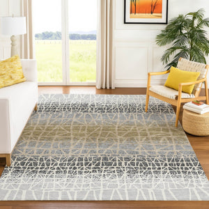 HomeRoots 10' Gray Beige Ivory Geometric Washable Area Rug - Stylish Indoor Outdoor Decor for Any Space 690680