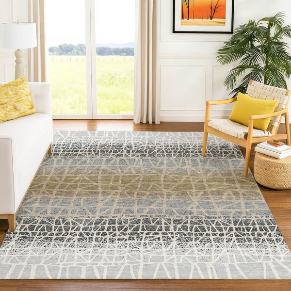 HomeRoots 10' Gray Beige Ivory Geometric Washable Area Rug - Stylish Indoor Outdoor Decor for Any Space 690680