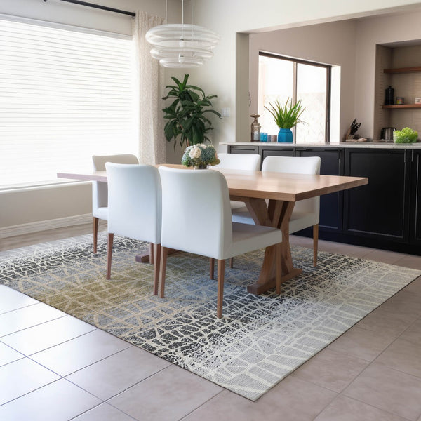 HomeRoots 10' Gray Beige Ivory Geometric Washable Area Rug - Stylish Indoor Outdoor Decor for Any Space 690680