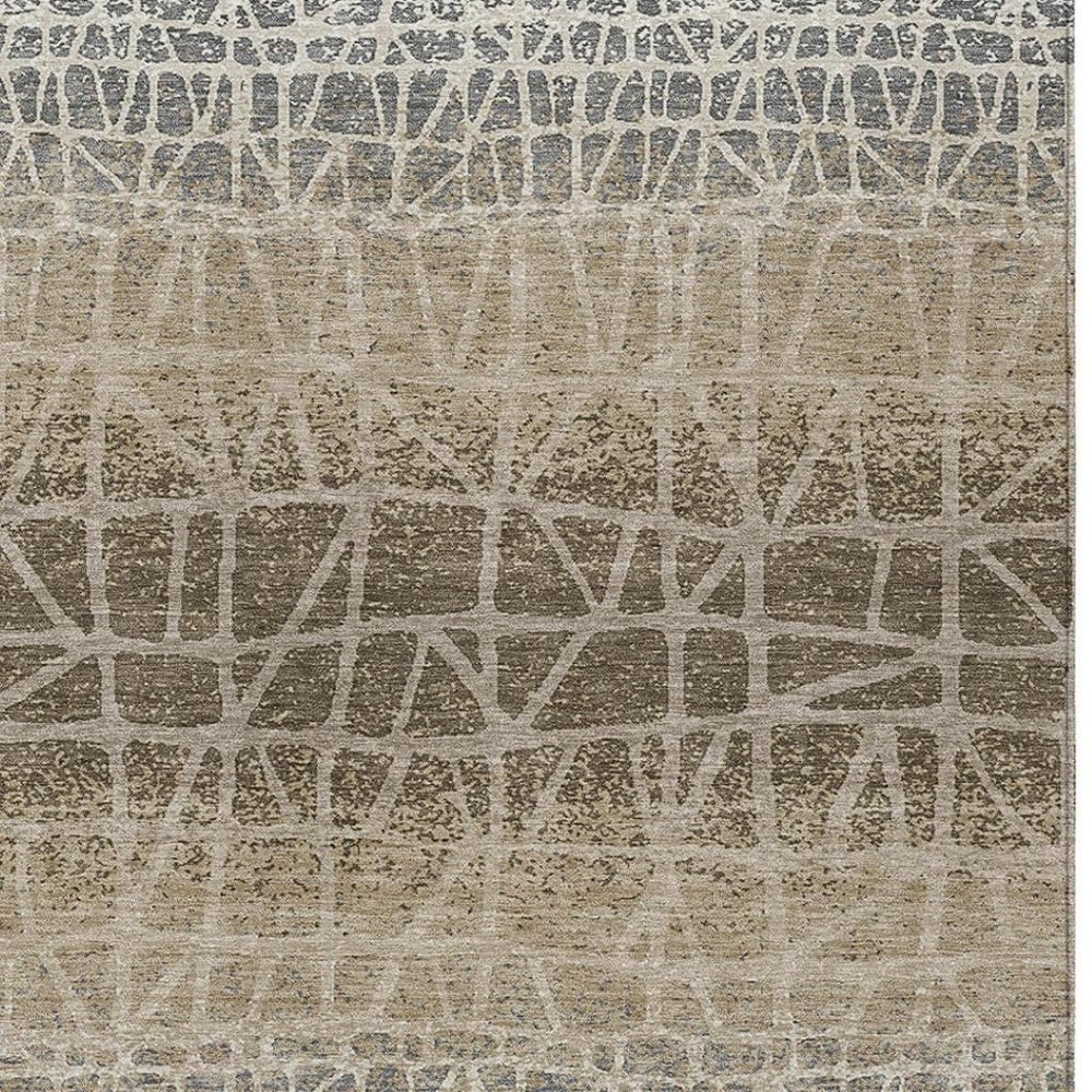 HomeRoots 8' X 10' Stylish Ivory Brown Beige Geometric Washable Area Rug for Indoor Outdoor Use, Kids & Pets Safe 690684