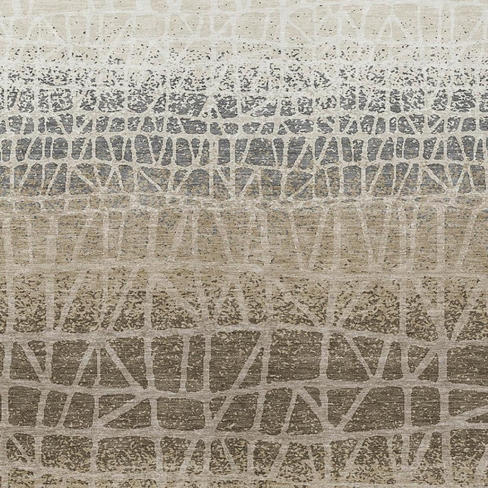 HomeRoots 9' Modern Geometric Washable Area Rug in Ivory, Brown & Beige – Perfect for Indoor & Outdoor Use! 690685
