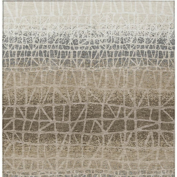 HomeRoots 10' Stylish Ivory Brown Geometric Washable Area Rug for Indoor/Outdoor Use - Durable & Easy Care 690686
