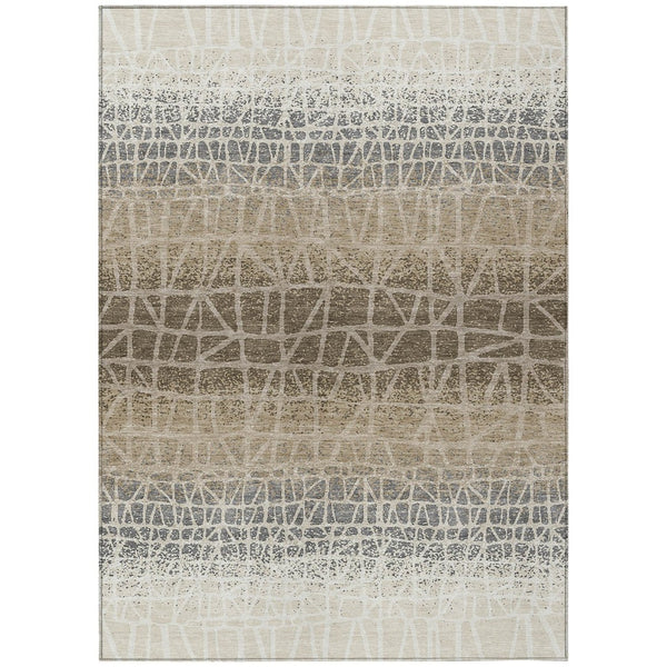 HomeRoots 10' Stylish Ivory Brown Geometric Washable Area Rug for Indoor/Outdoor Use - Durable & Easy Care 690686