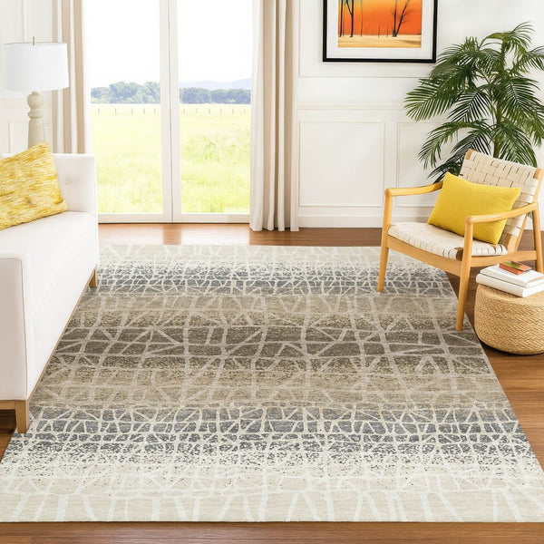 HomeRoots 10' Stylish Ivory Brown Geometric Washable Area Rug for Indoor/Outdoor Use - Durable & Easy Care 690686