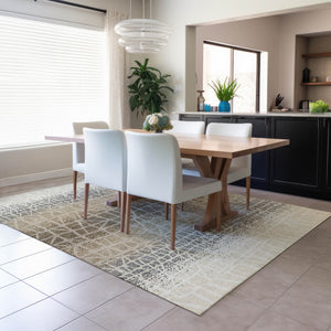 HomeRoots 10' Stylish Ivory Brown Geometric Washable Area Rug for Indoor/Outdoor Use - Durable & Easy Care 690686