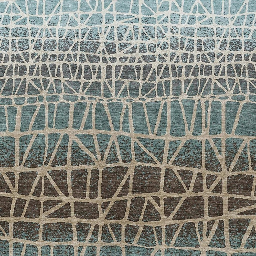 HomeRoots 5' Teal Blue Geometric Area Rug - Washable, Durable, Modern Design for Indoor & Outdoor Use 690688