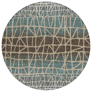 HomeRoots 8' Teal Blue Geometric Round Area Rug - Stylish, Washable, Indoor/Outdoor, Pet-Friendly Design 690689
