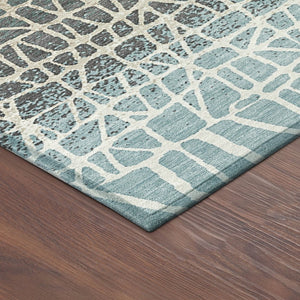 HomeRoots 8' Teal Blue Geometric Round Area Rug - Stylish, Washable, Indoor/Outdoor, Pet-Friendly Design 690689