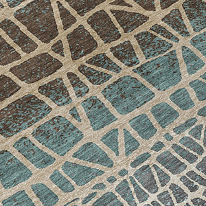 HomeRoots 8' Teal Blue Geometric Round Area Rug - Stylish, Washable, Indoor/Outdoor, Pet-Friendly Design 690689
