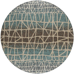 HomeRoots 8' Teal Blue Geometric Round Area Rug - Stylish, Washable, Indoor/Outdoor, Pet-Friendly Design 690689