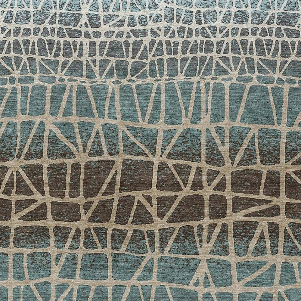 HomeRoots 8' Teal Blue Geometric Area Rug - Washable Indoor/Outdoor Versatile Design for High-Traffic Spaces 690690