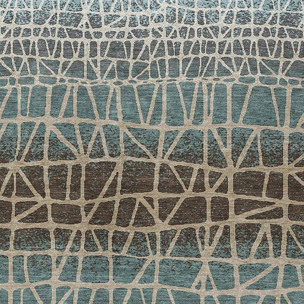 HomeRoots 8' Teal Blue Geometric Area Rug - Washable Indoor/Outdoor Versatile Design for High-Traffic Spaces 690690
