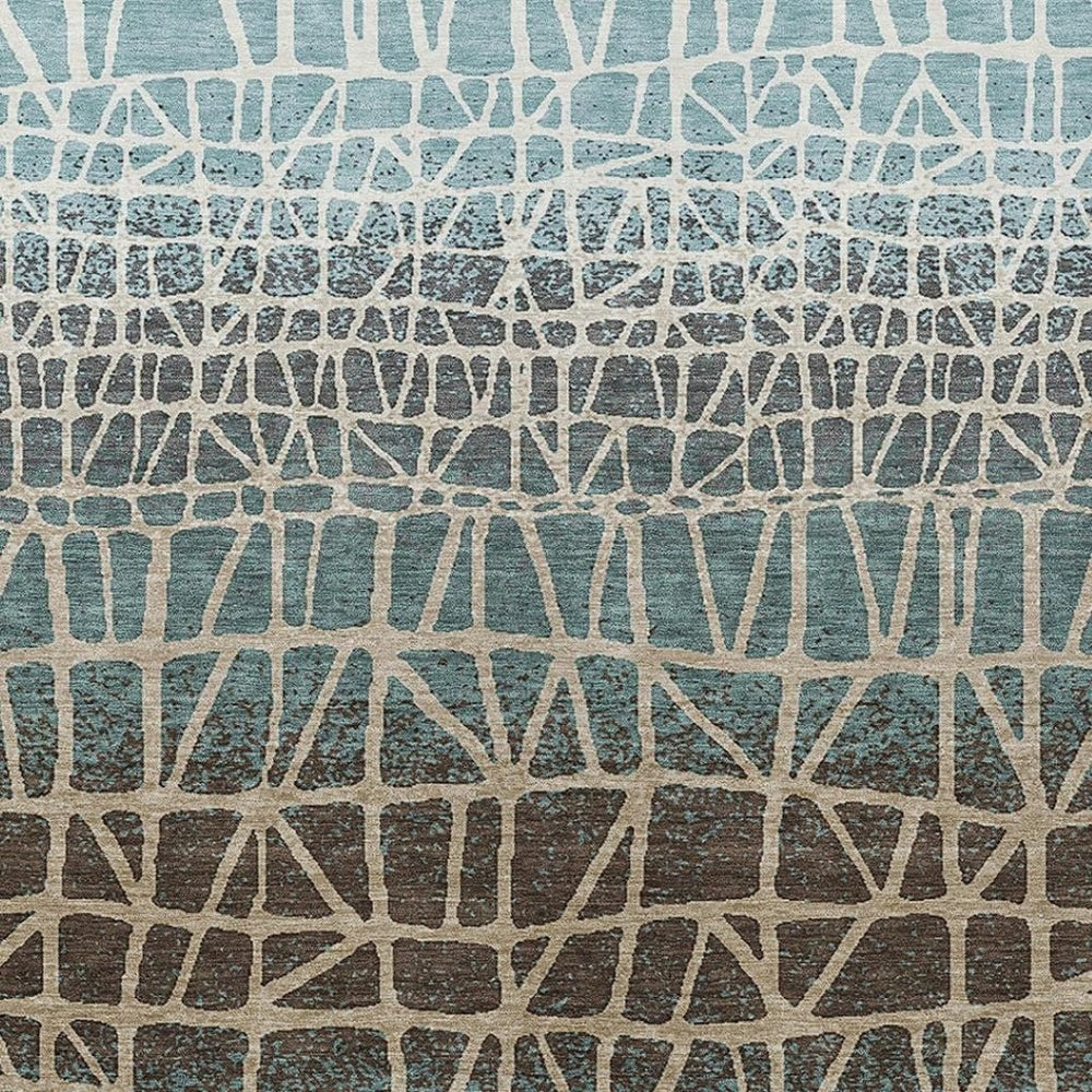 HomeRoots 9' X 12' Teal Blue Geometric Indoor Outdoor Area Rug - Stylish, Washable & Stain-Resistant Solution! 690691
