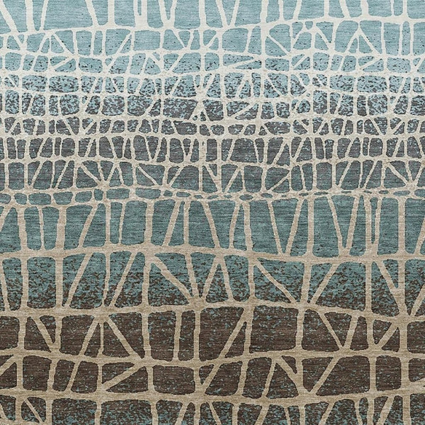 HomeRoots 9' X 12' Teal Blue Geometric Indoor Outdoor Area Rug - Stylish, Washable & Stain-Resistant Solution! 690691