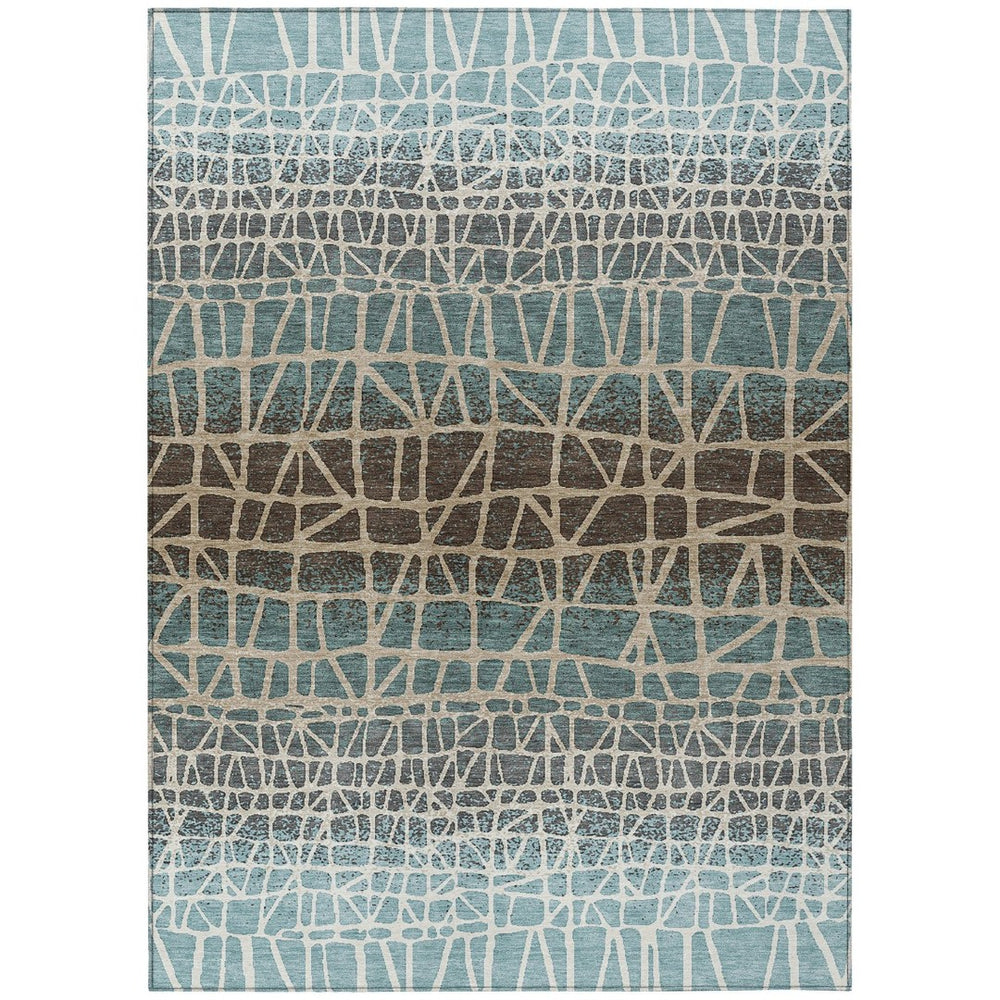 HomeRoots 9' X 12' Teal Blue Geometric Indoor Outdoor Area Rug - Stylish, Washable & Stain-Resistant Solution! 690691