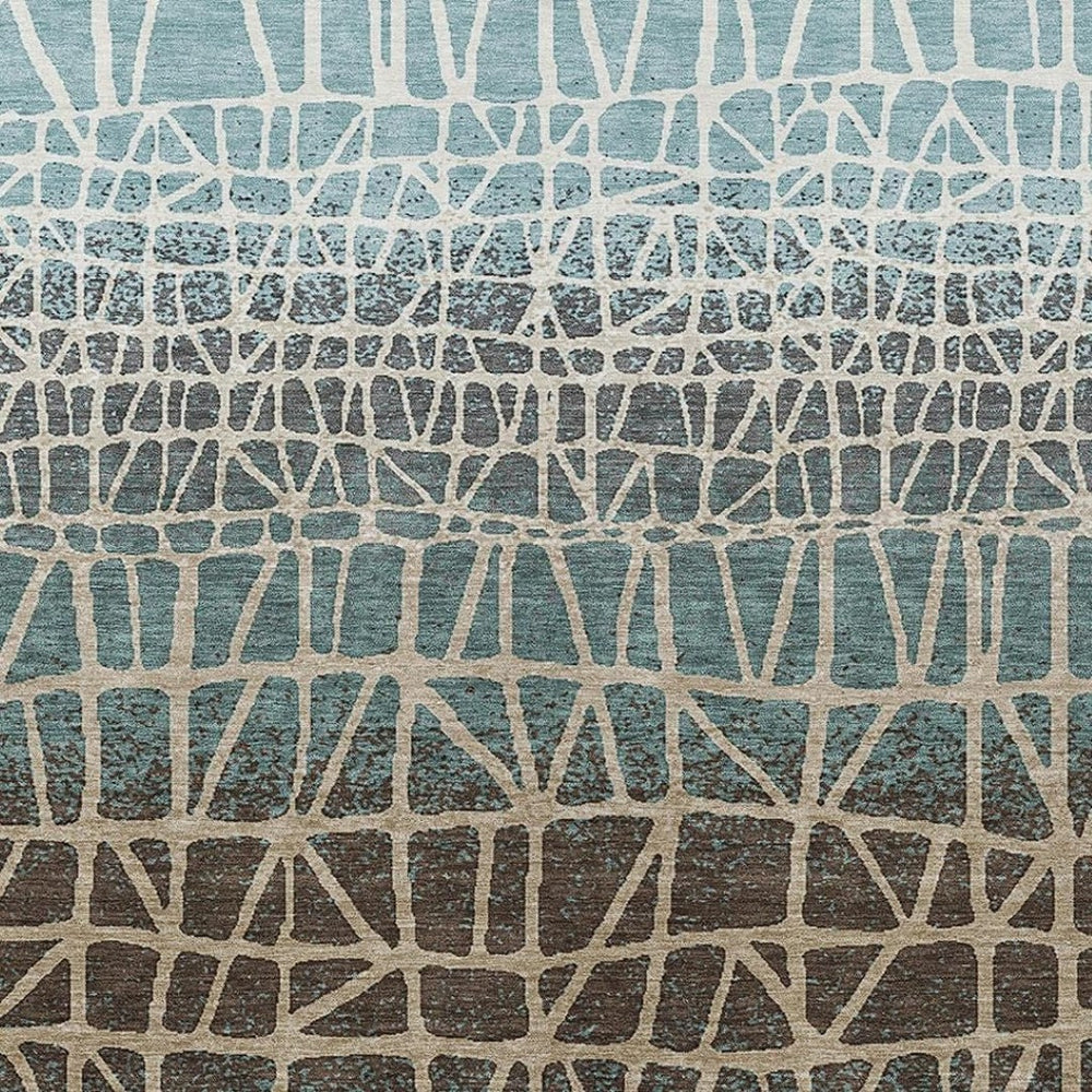 HomeRoots 10' Teal Blue Geometric Area Rug - Washable, Durable Indoor/Outdoor Design for High-Traffic Spaces 690692