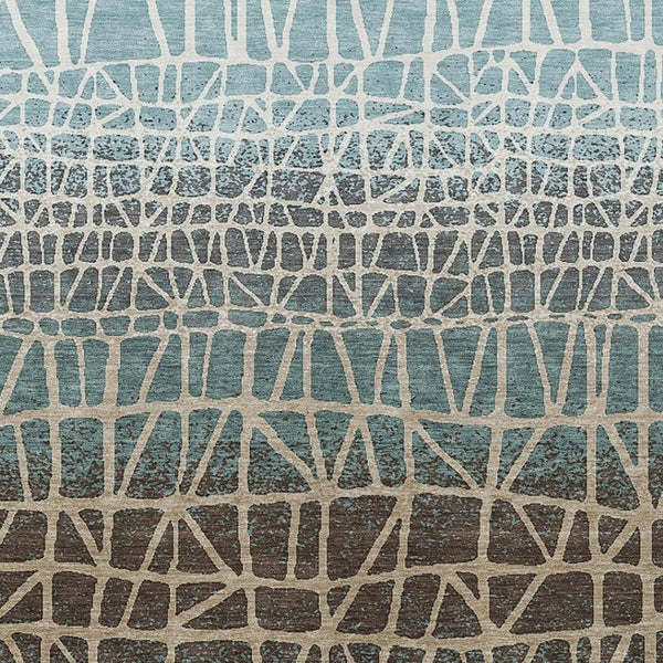 HomeRoots 10' Teal Blue Geometric Area Rug - Washable, Durable Indoor/Outdoor Design for High-Traffic Spaces 690692