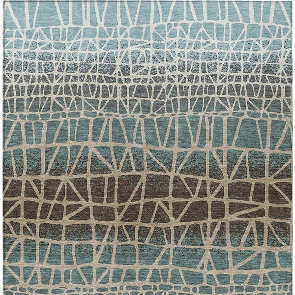 HomeRoots 10' Teal Blue Geometric Area Rug - Washable, Durable Indoor/Outdoor Design for High-Traffic Spaces 690692