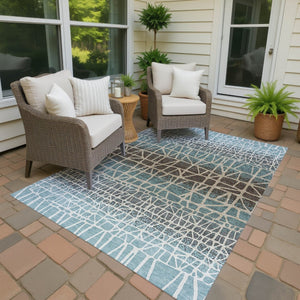HomeRoots 10' Teal Blue Geometric Area Rug - Washable, Durable Indoor/Outdoor Design for High-Traffic Spaces 690692