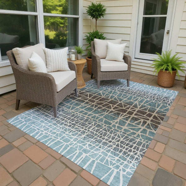 HomeRoots 10' Teal Blue Geometric Area Rug - Washable, Durable Indoor/Outdoor Design for High-Traffic Spaces 690692