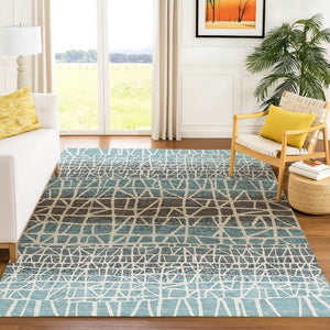 HomeRoots 10' Teal Blue Geometric Area Rug - Washable, Durable Indoor/Outdoor Design for High-Traffic Spaces 690692