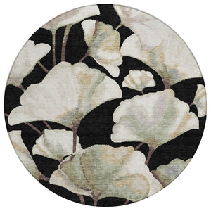 HomeRoots 8' Stylish Washable Round Area Rug with Bold Botanical Leaves for Indoor/Outdoor Spaces, Durable Design 690695