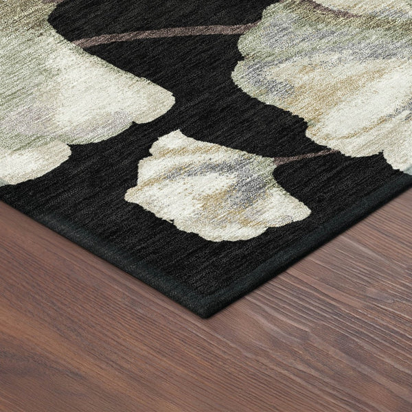 HomeRoots 8' Stylish Washable Round Area Rug with Bold Botanical Leaves for Indoor/Outdoor Spaces, Durable Design 690695