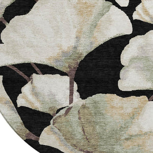 HomeRoots 8' Stylish Washable Round Area Rug with Bold Botanical Leaves for Indoor/Outdoor Spaces, Durable Design 690695