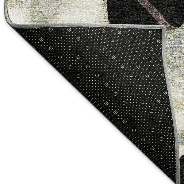 HomeRoots 9' X 12' Washable Botanical Area Rug with Black, Ivory & Green Leaves - Durable for Indoor/Outdoor Use 690697