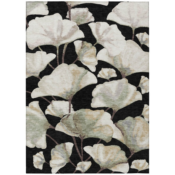 HomeRoots 10' X 14' Washable Black Ivory Green Botanical Leaves Rug - Perfect for Indoor & Outdoor Spaces! 690698