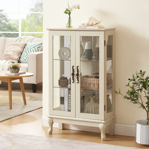 English Elm 2 Doors Curio Cabinet - Elegant Lighted Display With Glass, Mirrored Back, Adjustable Shelves & More! W2275P178894
