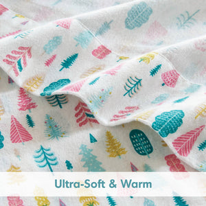 English Elm 3 Pcs Twin Xl Flannel Sheet Set - Cozy White Holiday Tree Print For Warm, Seasonal Comfort B035P319685