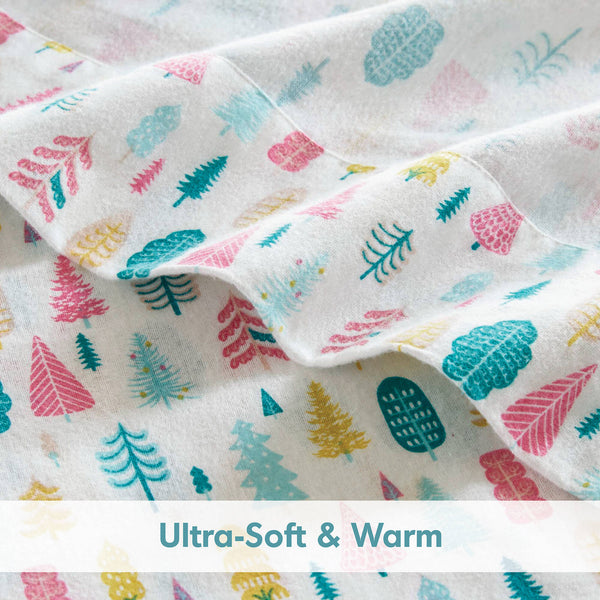 English Elm 3 Pcs Twin Xl Flannel Sheet Set - Cozy White Holiday Tree Print For Warm, Seasonal Comfort B035P319685