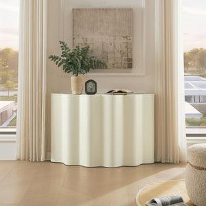 English Elm Side Console and Table Set Sculptural Wavy Fiberglass Fully Assembled Modern Living Room W2582S00201