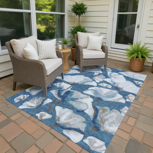 HomeRoots 5' X 8' Blue and Ivory Botanical Leaves Washable Rug - Durable, Stylish, and Perfect for Any Space! 690700