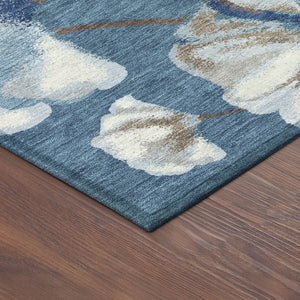 HomeRoots 5' X 8' Blue and Ivory Botanical Leaves Washable Rug - Durable, Stylish, and Perfect for Any Space! 690700