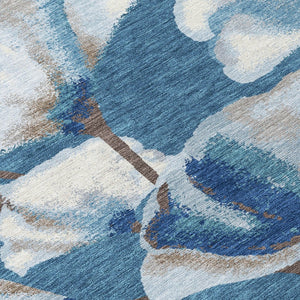 HomeRoots 5' X 8' Blue and Ivory Botanical Leaves Washable Rug - Durable, Stylish, and Perfect for Any Space! 690700
