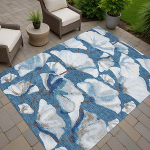 HomeRoots 5' X 8' Blue and Ivory Botanical Leaves Washable Rug - Durable, Stylish, and Perfect for Any Space! 690700
