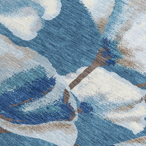 HomeRoots 10' Blue and Ivory Botanical Leaves Area Rug – Stylish, Washable, Durable for Indoor & Outdoor Spaces 690704